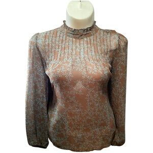 a.n.a Floral Sheer Blouse in Tan and White Plus Size 2X